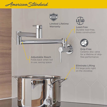 American Standard 4803900.002 Studio S Contemporary Wall-Mount Swing Arm Pot Filler Kitchen Faucet in Chrome 