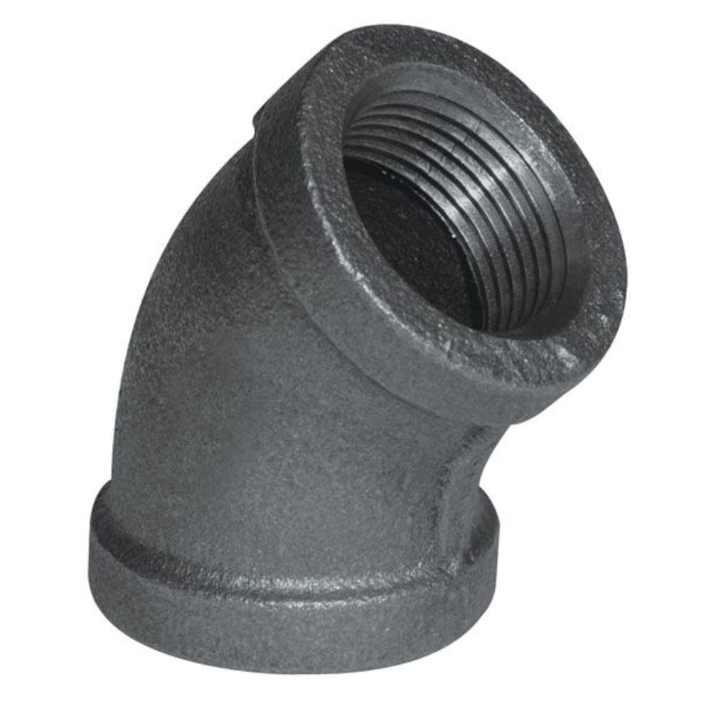 1-1/4" BLACK 45° ELBOW - 1-1/4" Schedule 40 Black Steel Threaded Malleable Iron 45 Degree Elbow, Class 150 | Faucet Center