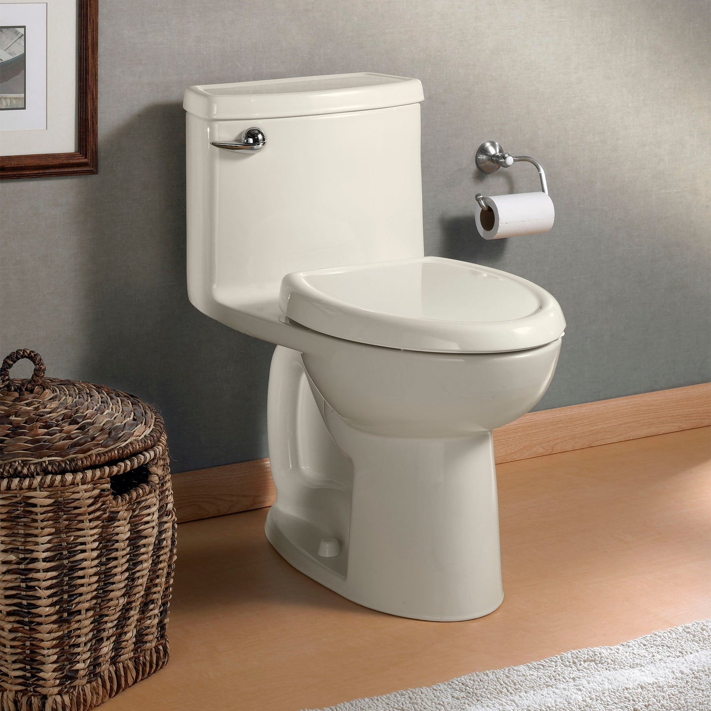 American Standard 2403128.222 Compact Cadet 3 One-Piece Chair Height Elongated Toilet With Seat, 1.28 GPF/4.8 LPF, Linen