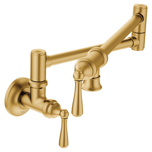 Moen S664BG Traditional 2-Handle Wall Mount Kitchen Pot Filler in Brushed Gold 