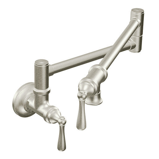 Moen S664SRS Traditional 2-Handle Wall Mount Kitchen Pot Filler in Spot Resist Stainless 