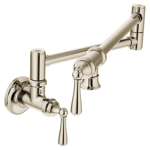 Moen S664NL Traditional 2-Handle Wall Mount Kitchen Pot Filler in Polished Nickel 