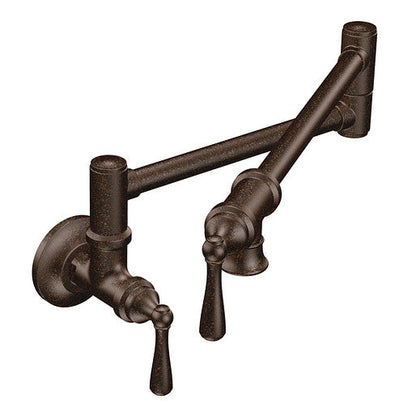 Moen S664ORB Traditional 2-Handle Wall Mount Kitchen Pot Filler in Oil Rubbed Bronze 