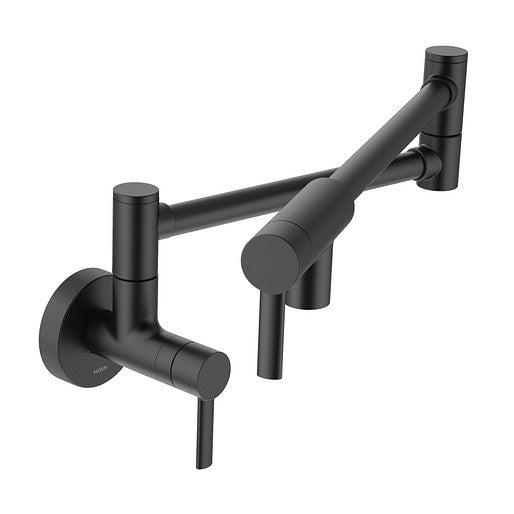 Moen S665BL Modern 2-Handle Wall Mount Kitchen Pot Filler Faucet in Matte Black 