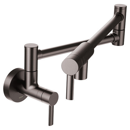 Moen S665BLS Modern 2-Handle Wall Mount Kitchen Pot Filler Faucet in Black Stainless 