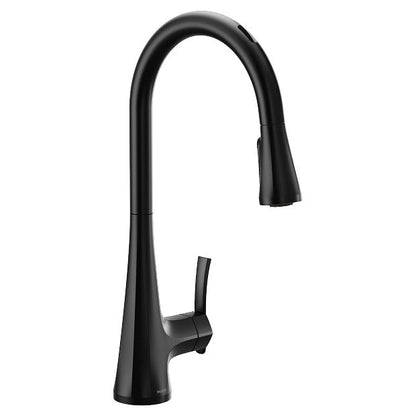 Moen S7235EV2BL Sinema Single-Handle Motion Control Smart Pull-Down Kitchen Faucet with Voice Control and Power Boost, Matte Black 