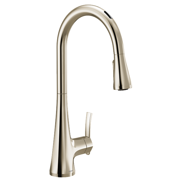 Moen S7235EVNL Sinema U By Moen Smart Single-Handle Pull-Down Sprayer Kitchen Faucet with Voice Control and Power Clean in Polished Nickel 