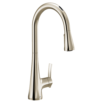 Moen S7235EVNL Sinema U By Moen Smart Single-Handle Pull-Down Sprayer Kitchen Faucet with Voice Control and Power Clean in Polished Nickel 