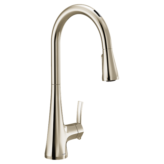 Moen S7235EVNL Sinema U By Moen Smart Single-Handle Pull-Down Sprayer Kitchen Faucet with Voice Control and Power Clean in Polished Nickel 