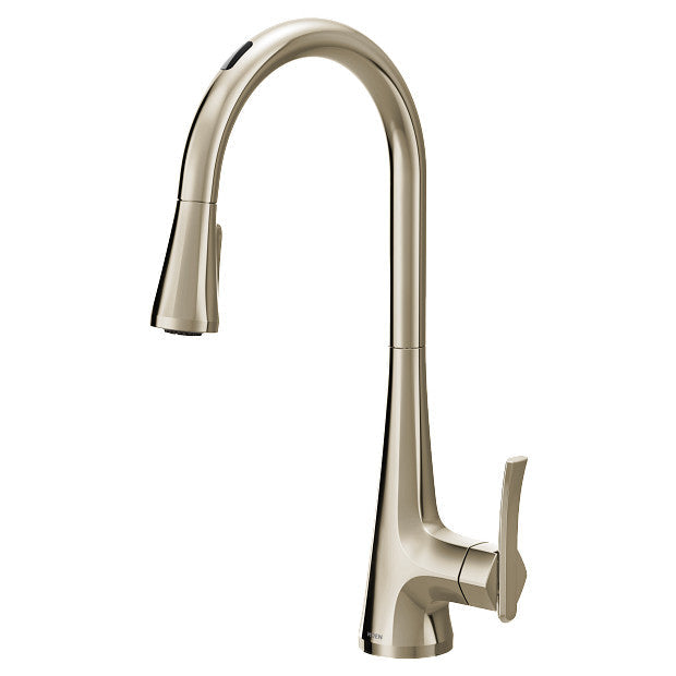 Moen S7235EV2NL Sinema Single-Handle Motion Control Smart Pull-Down Kitchen Faucet with Voice Control and Power Boost, Polished Nickel 