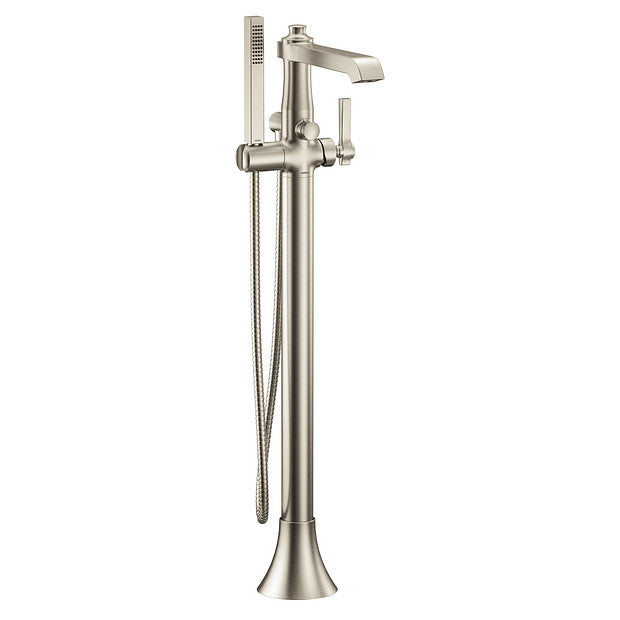 Moen S931BN Flara Floor Mounted One-Handle Tub Filler with Hand Shower, Brushed Nickel 