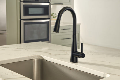 Moen 7864BL Sleek 1-Handle Kitchen Faucet with Powerful Rinse Pull-Down Sprayer - Matte Black 