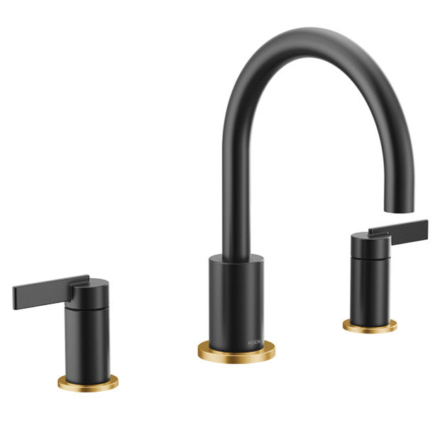 Moen T6223BL Cia Two-Handle Non Diverter Deck Mounted Roman Tub Filler Faucet, Matte Black