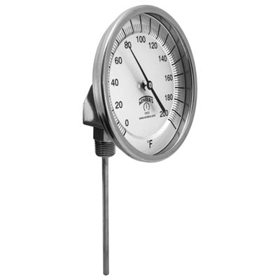 Winters TBM52040 Adjustable Angle Bimetal Thermometer, 5" Dial, 1/2" NPT, 20 to 240 °F, 4" Stem 