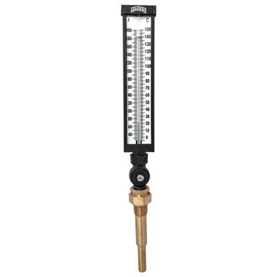 Winters TIM100-6 Industrial 9" Thermometer 6'' Stem, 30 / 240 F with 3/4'' NPT Adjustable Angle Brass Thermowell 