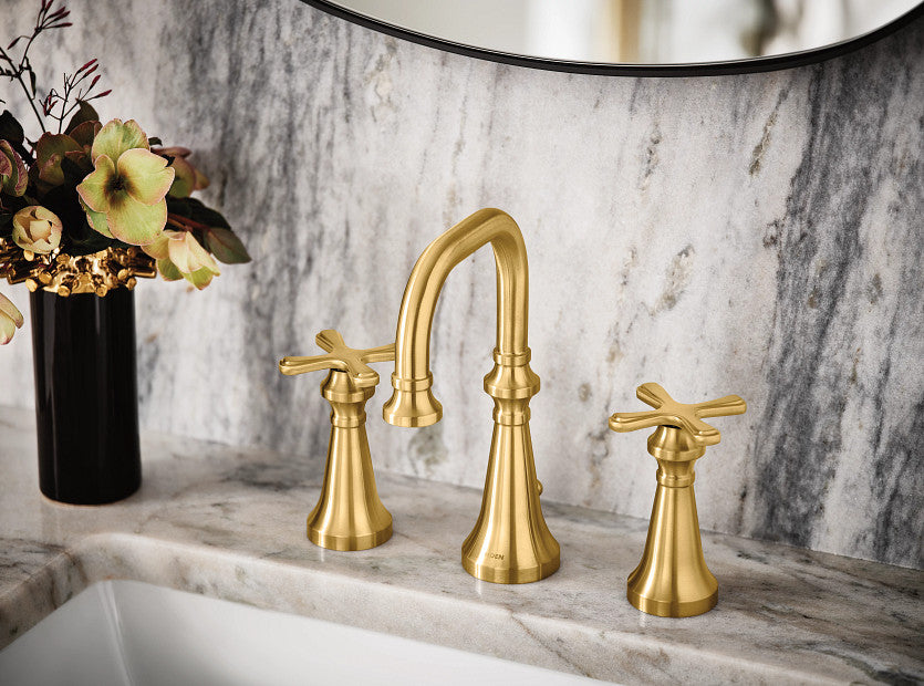 Moen TS44103BG Colinet Traditional 2-Handle Widespread Bathroom Faucet Trim with Cross Handles (Valve Required) in Brushed Gold 