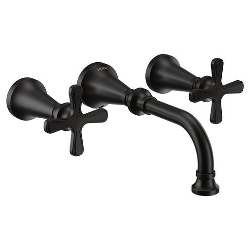 Moen TS44105BL Colinet Traditional Cross Handle Wall Mount Bathroom Faucet Trim (Valve Required) in Matte Black 